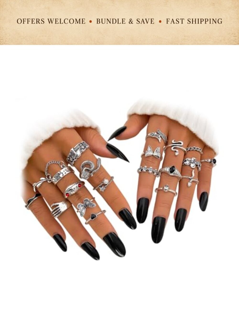 Vintage Silver Knuckle Rings Set 28Pc Gothic Stackable Alloy Jewelry